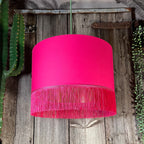 Pomegranate Pink Lampshade with Gold Lining & Pink Fringing