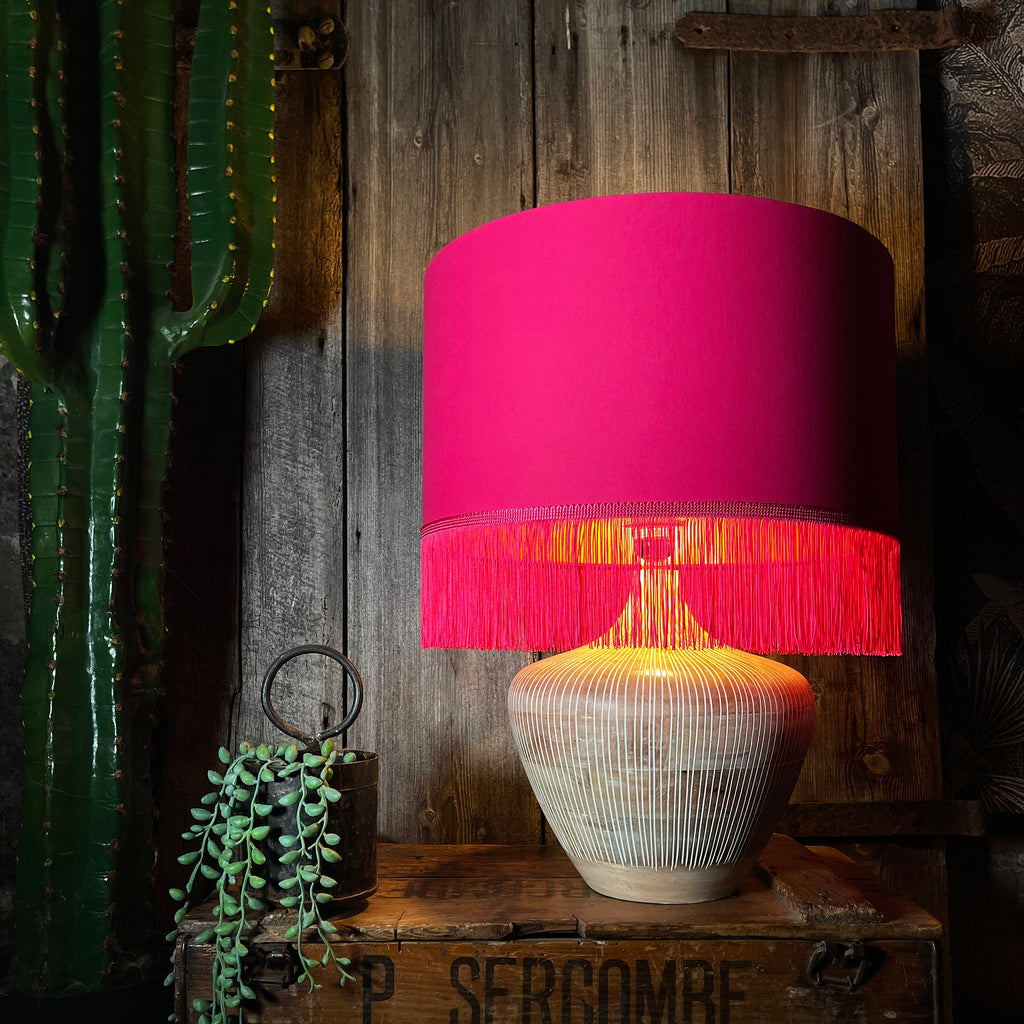 Love Frankie pomegranate cotton lampshade copper lining fringing lamp