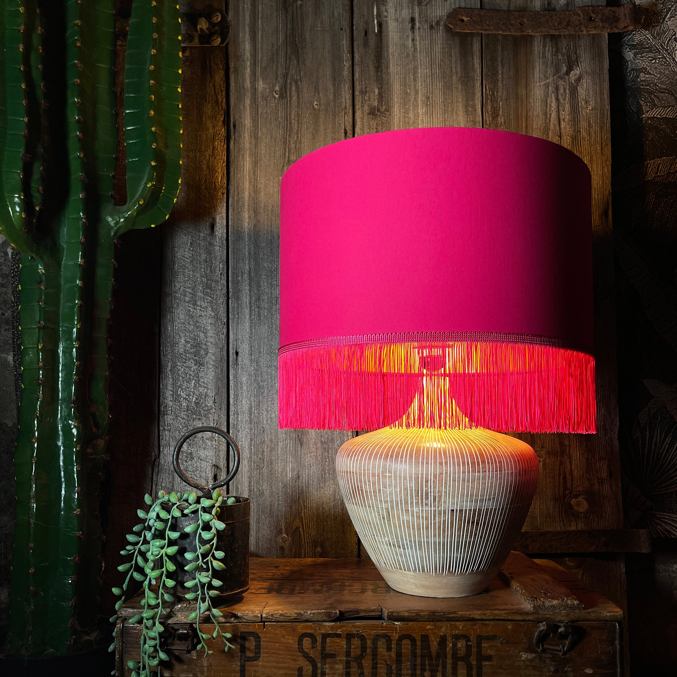 Love Frankie pomegranate cotton lampshade copper lining fringing lamp