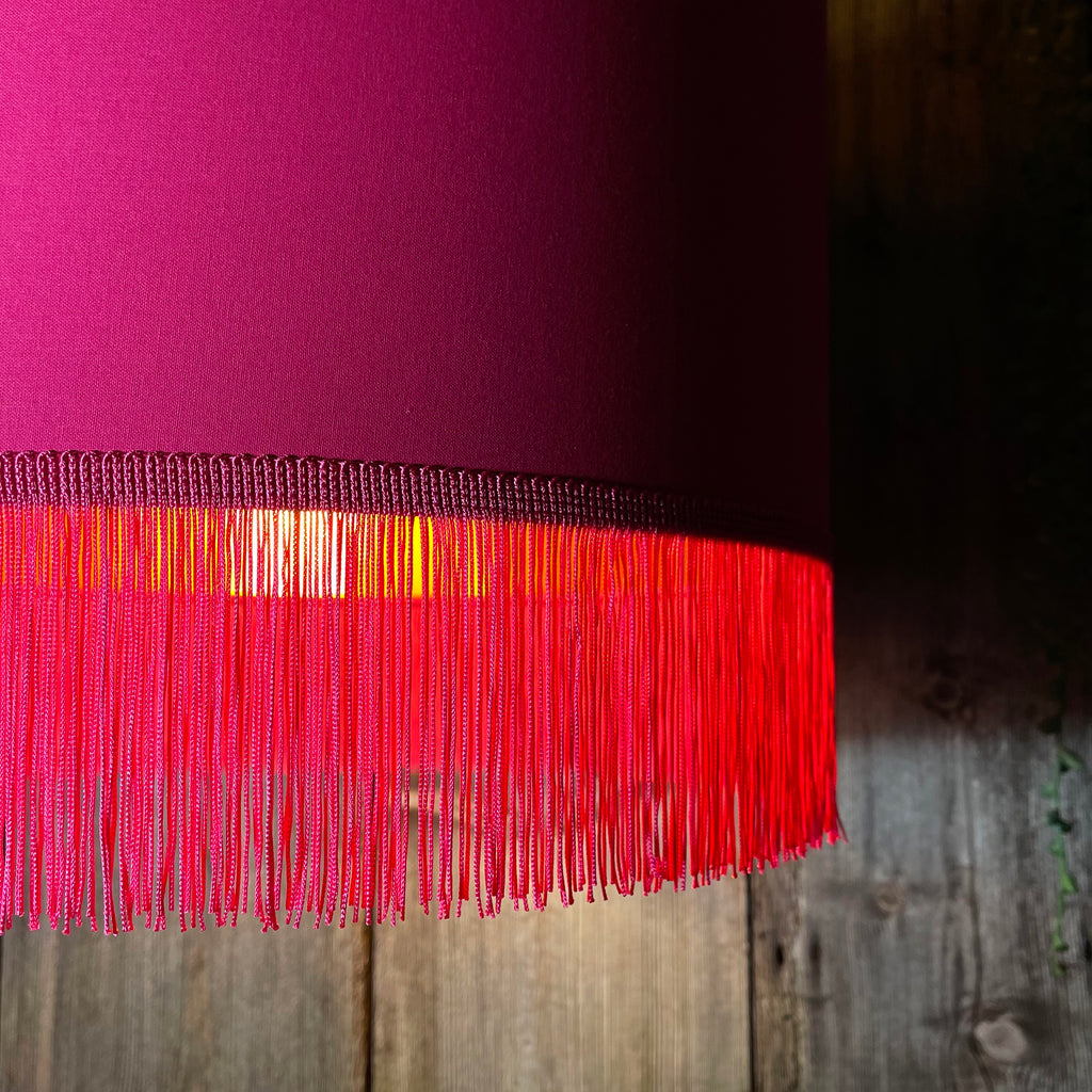 Pomegranate Pink Lampshade with Copper Foil Lining & Pink Fringing