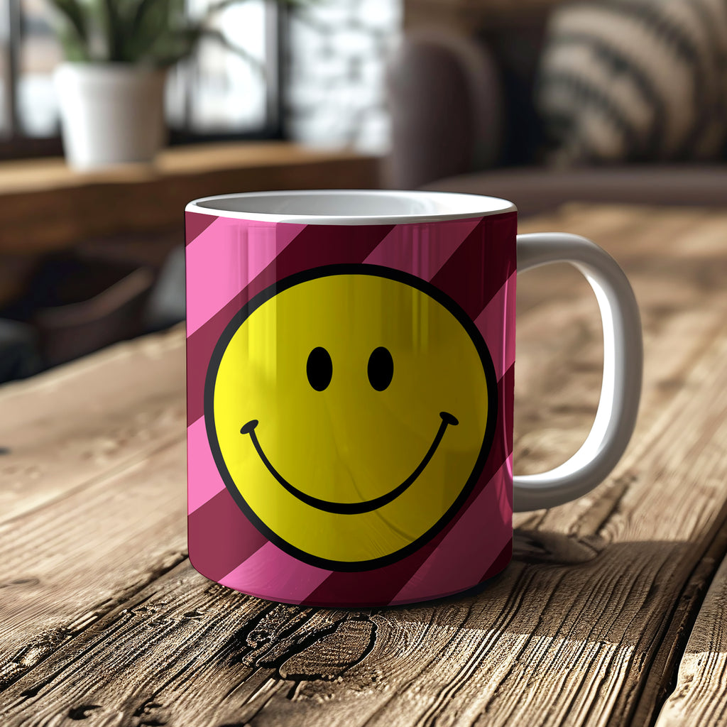 Helter Skelter Tilted Stripe Smiley Mug in Raspberry Ripple - Love Frankie