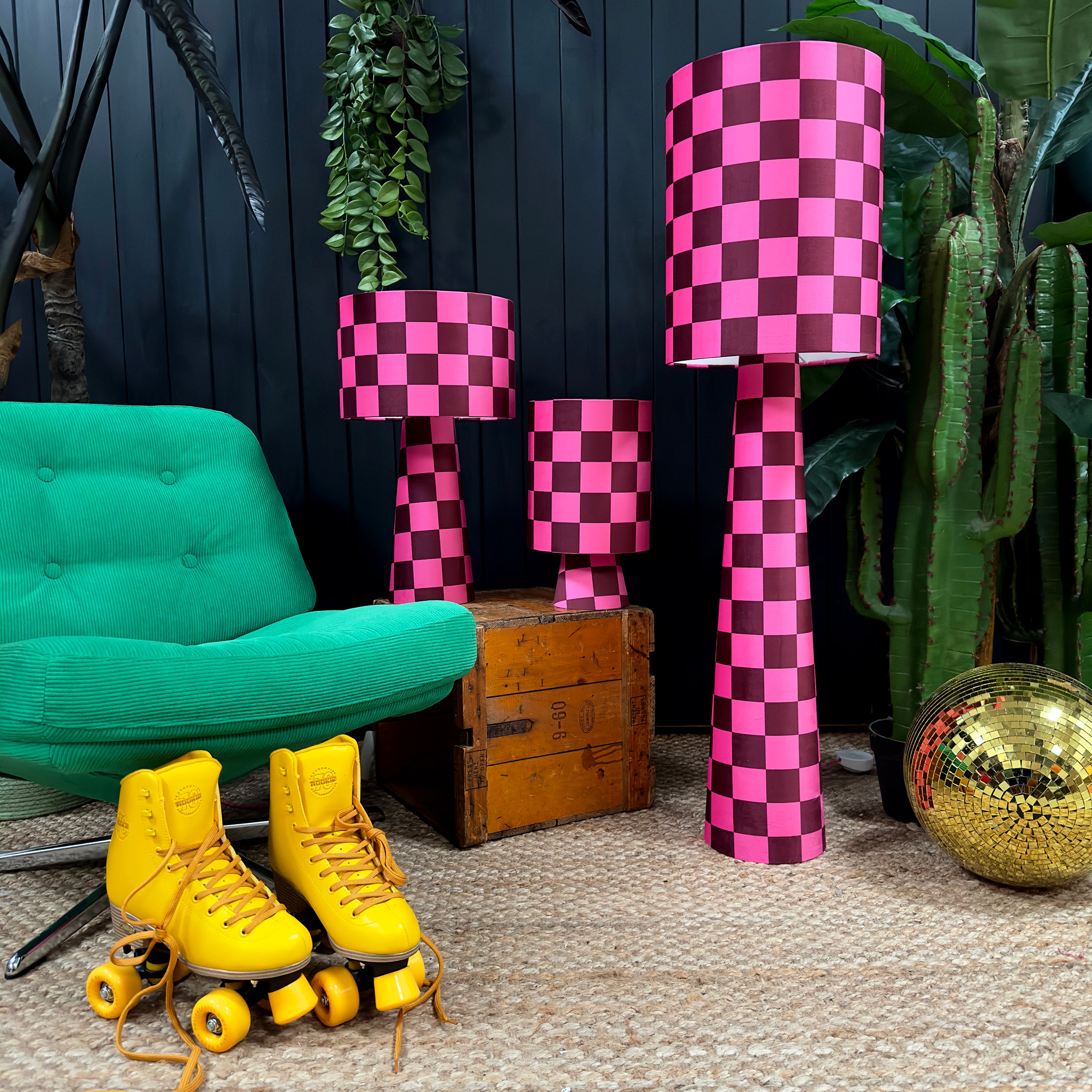 Portable Checkerboard Velvet lamps in Raspberry Ripple – Love Frankie