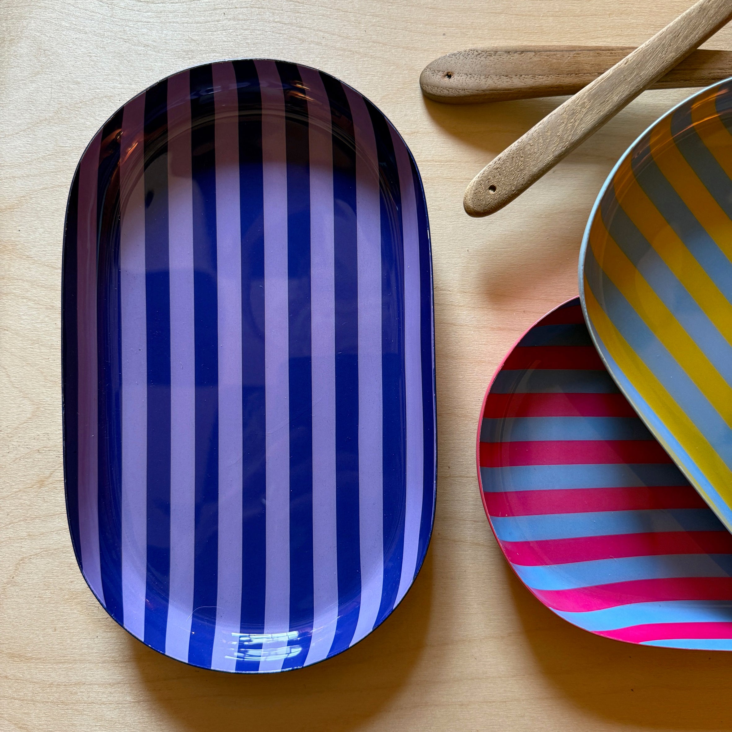 Small Stripy Oval Trays - 5 Colours Available