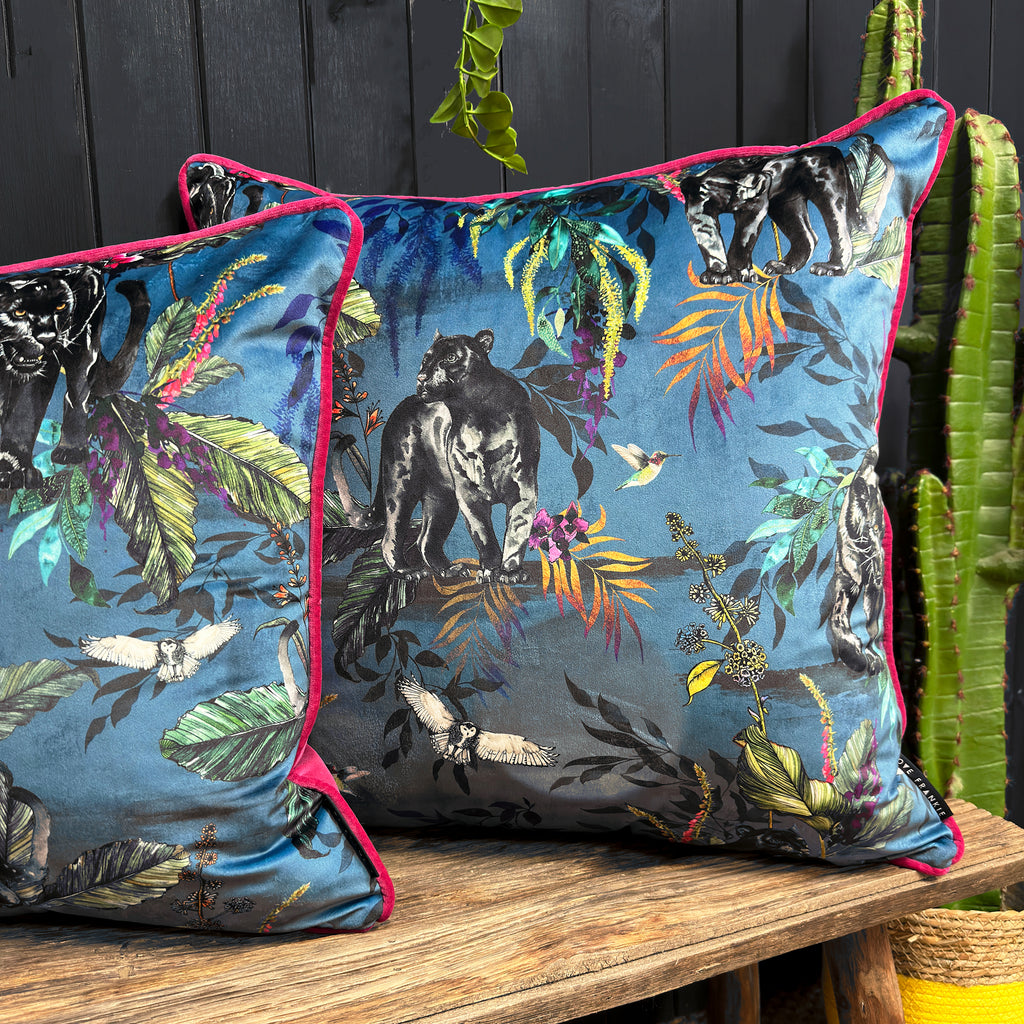 love frankie smoke deadly night shade cushion with raspberry piping