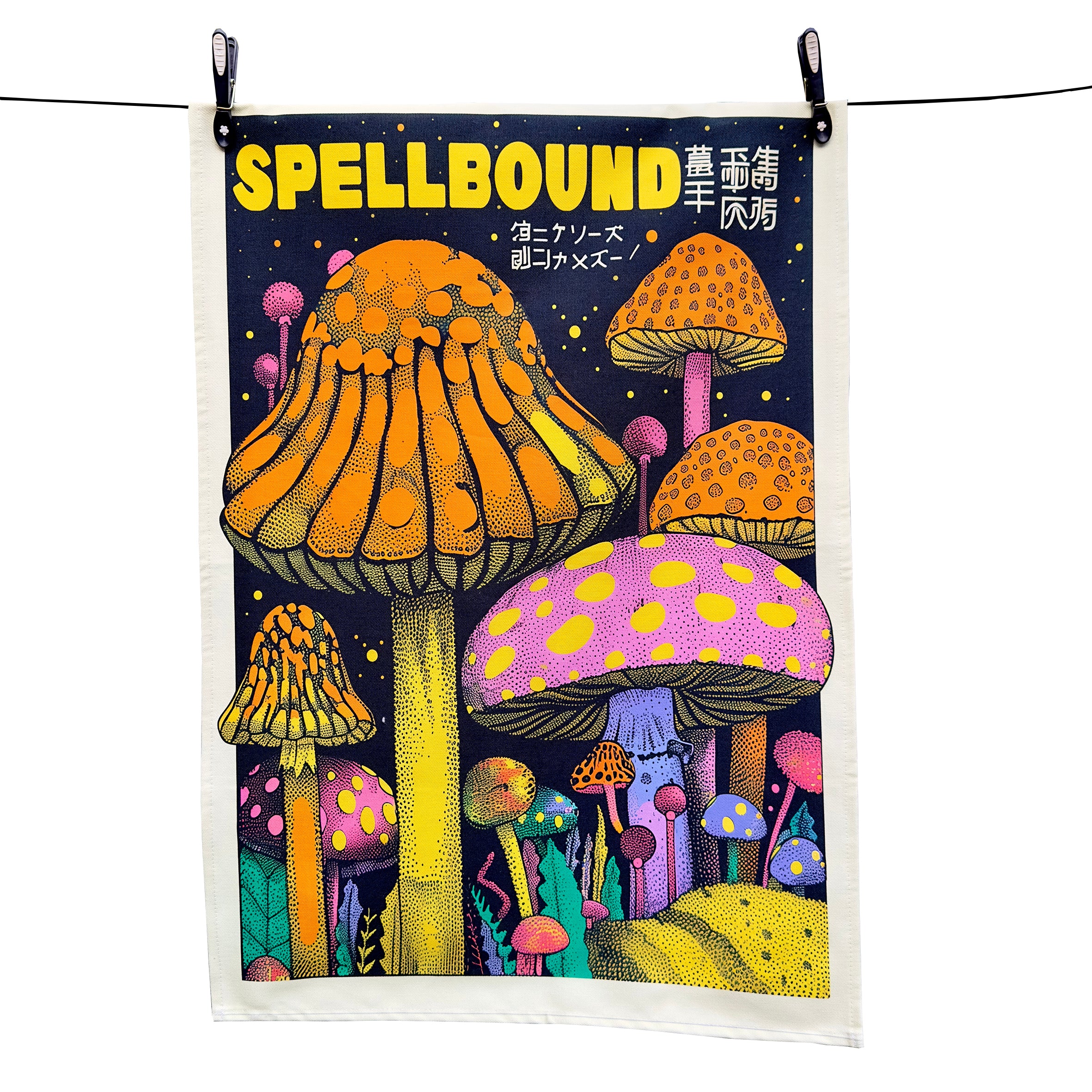 Love Frankie trippy Mushroom spellbound tea towel cut out