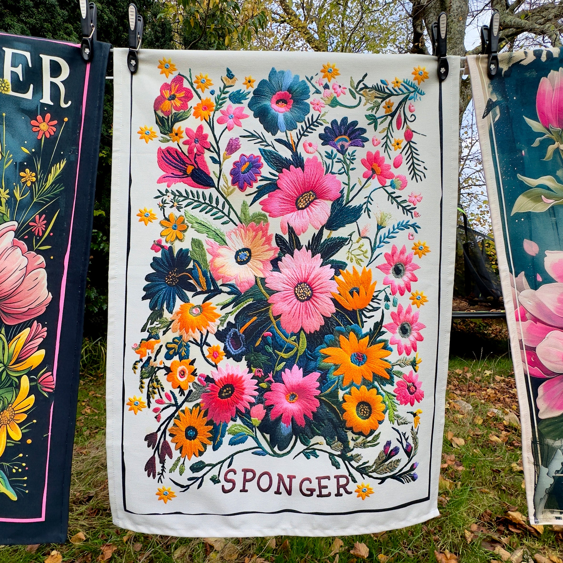 Love Frankie Cheeky Floral Tea Towels - "Sponger" Designed by Love Frankie and Printed in the UK