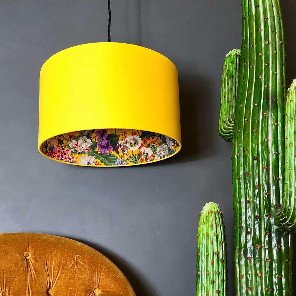 Ochre Summer Meadow Silhouette Lampshade in Banana Yellow Cotton