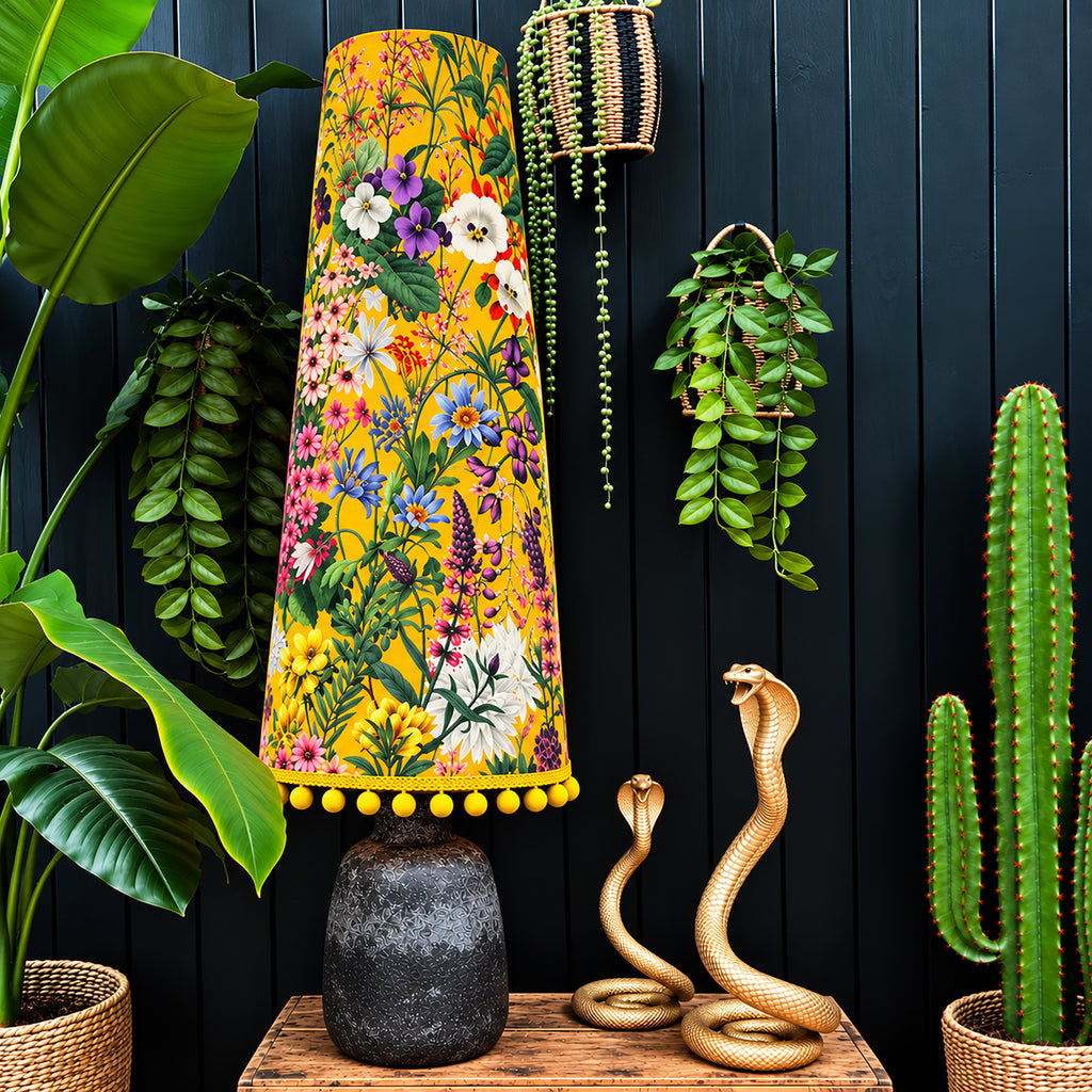 Ochre Summer Meadow Velvet Oversized Cone Lampshades