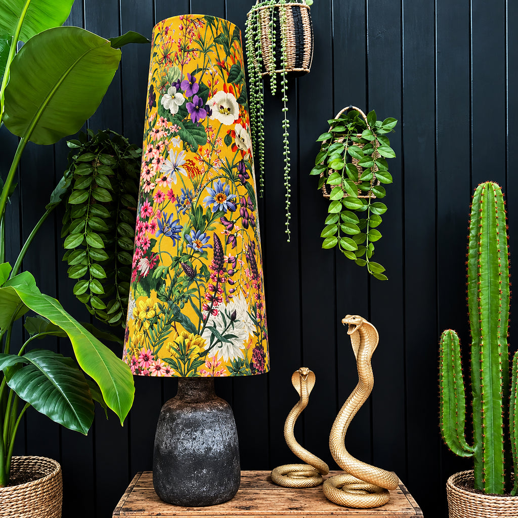 Ochre Summer Meadow Velvet Oversized Cone Lampshades