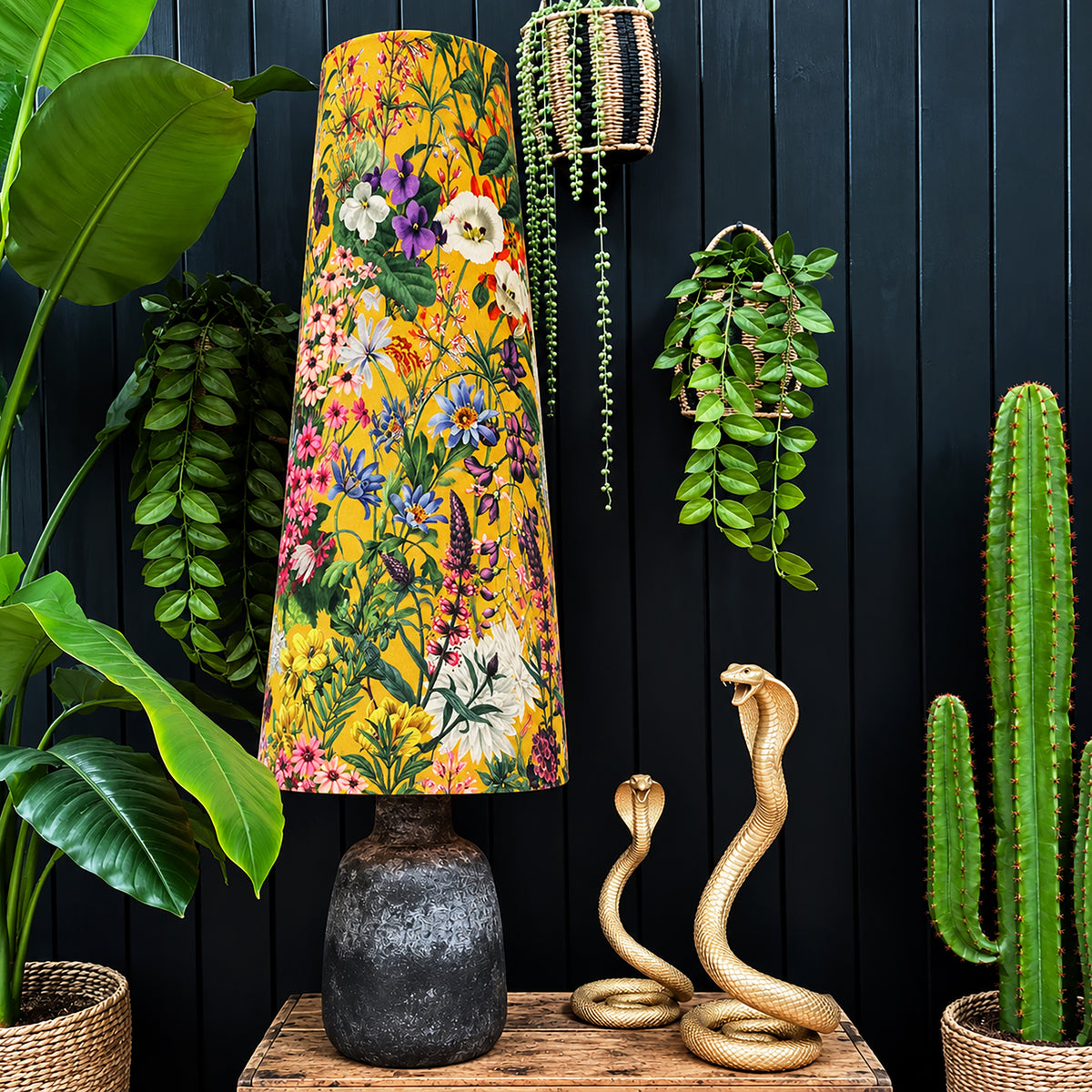 Ochre Summer Meadow Velvet Oversized Cone Lampshades