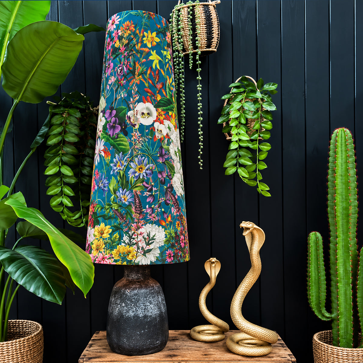 Teal Summer Meadow Velvet Oversized Cone Lampshades