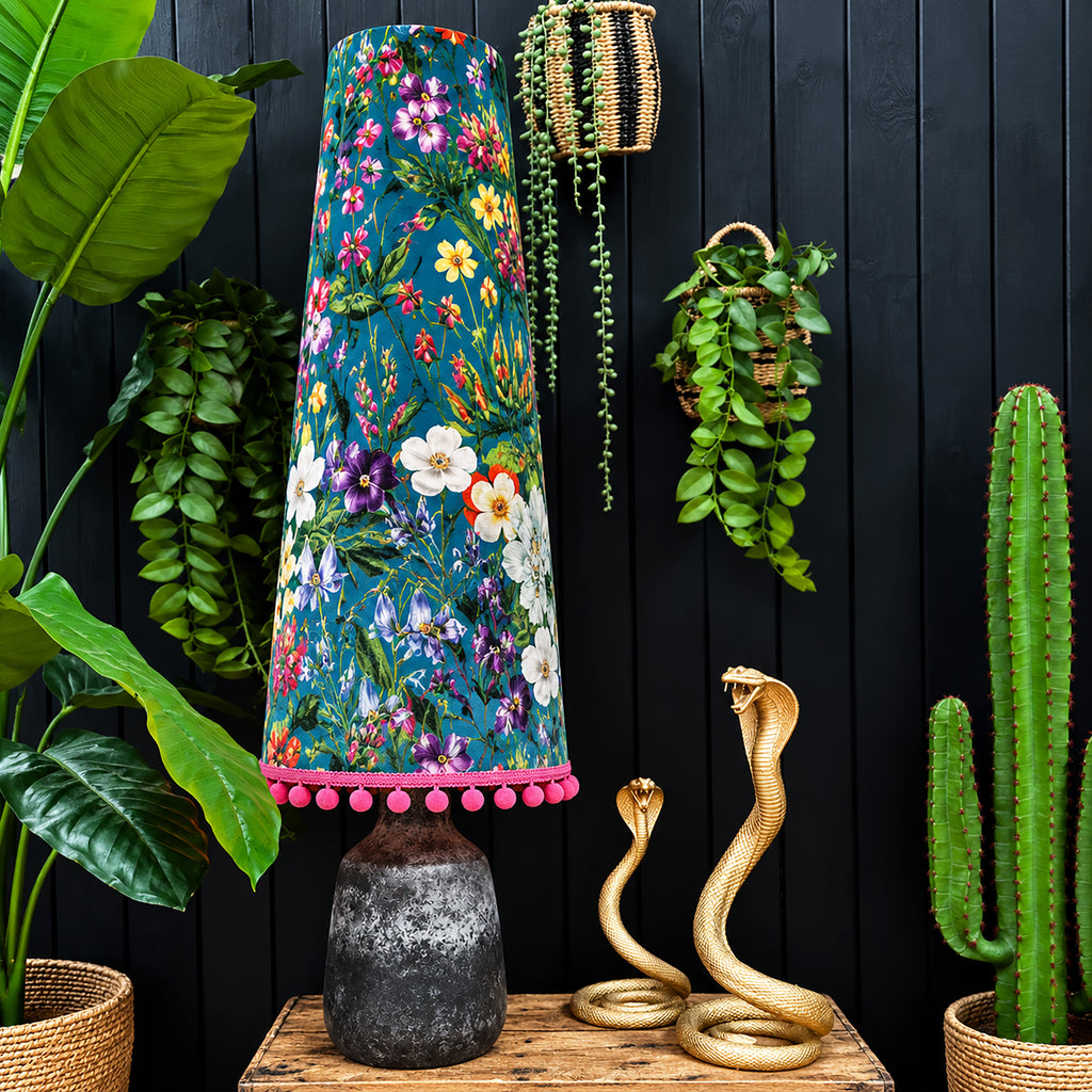Teal Summer Meadow Velvet Oversized Cone Lampshades