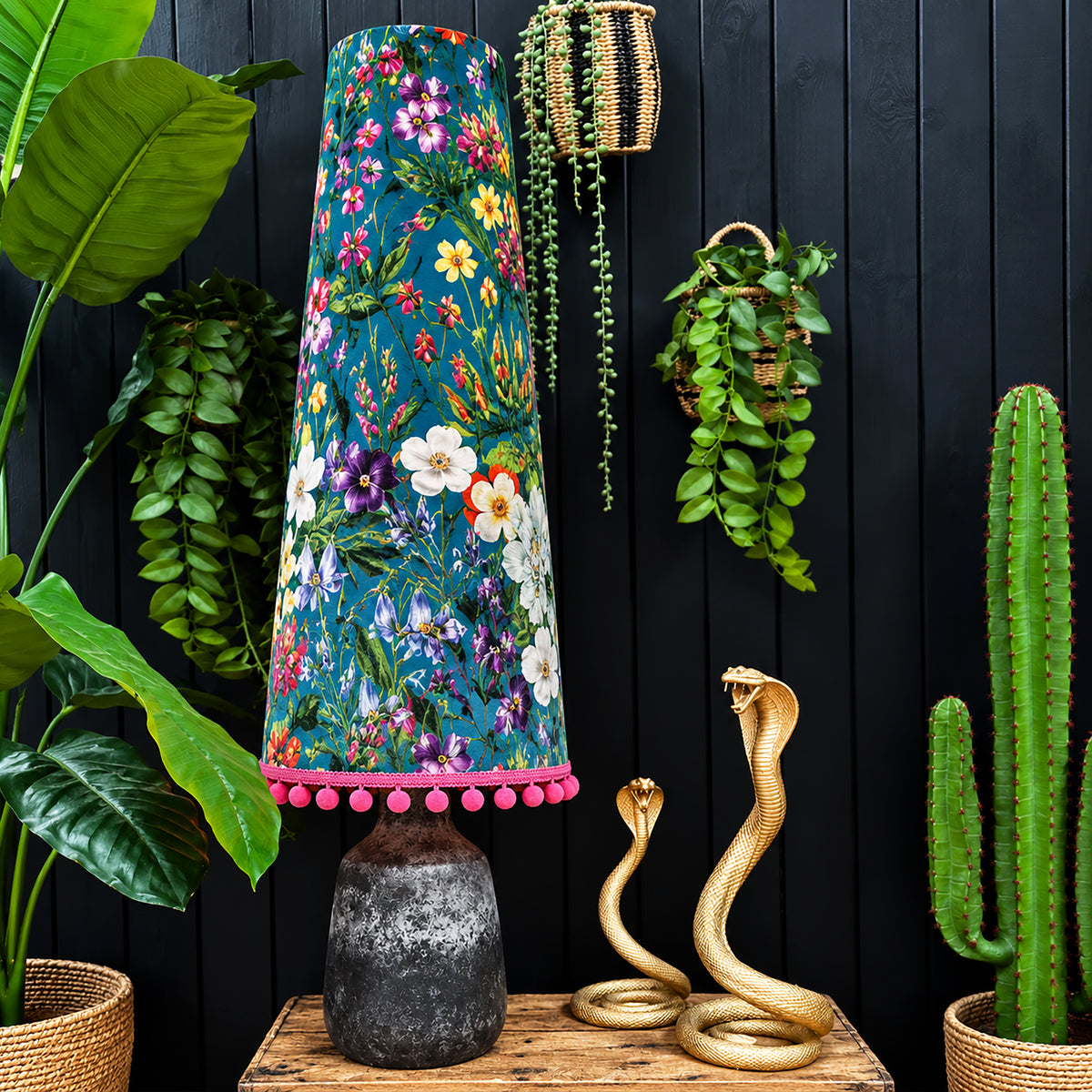 Teal Summer Meadow Velvet Oversized Cone Lampshades