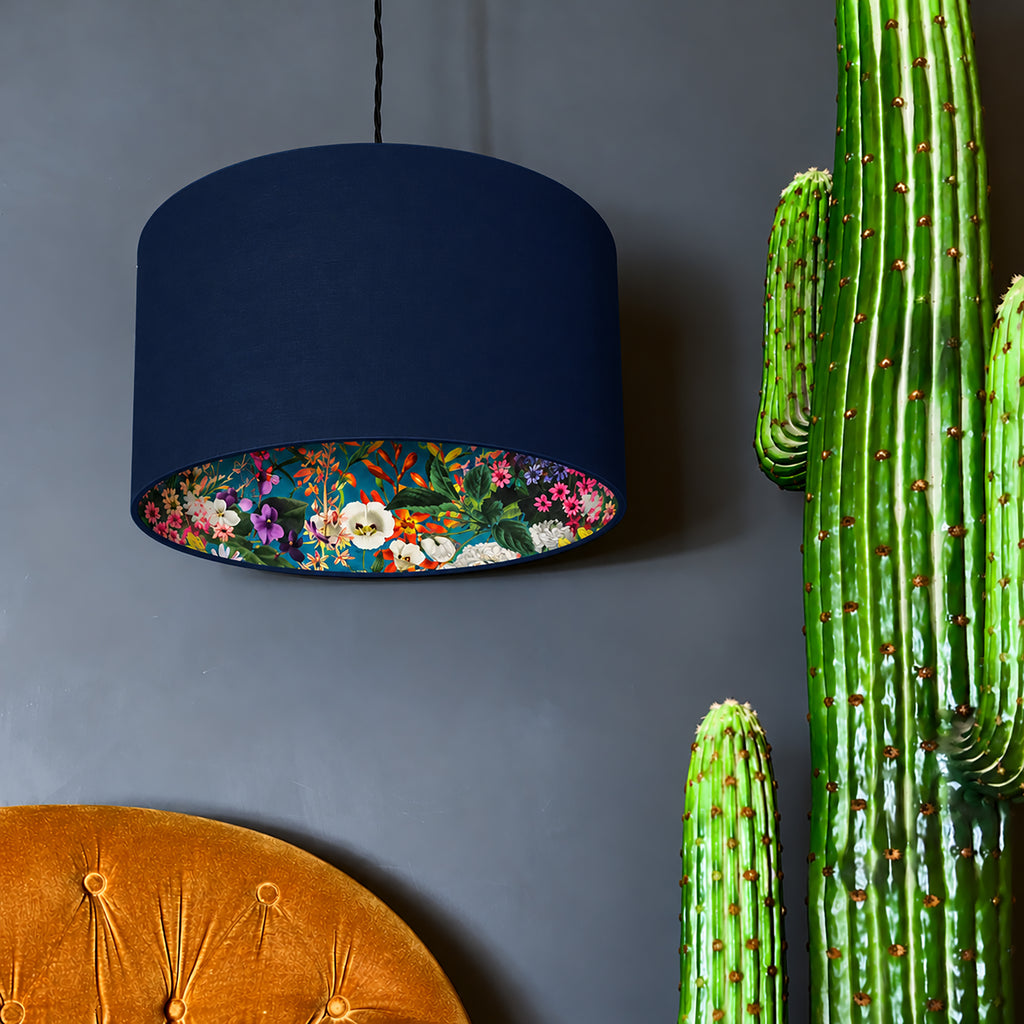 Teal Summer Meadow Silhouette Lampshade in Deep Space Navy Cotton