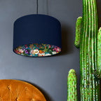 Teal Summer Meadow Silhouette Lampshade in Deep Space Navy Cotton