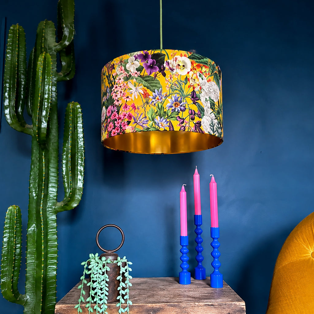 Ochre Summer Meadow Velvet Lampshade with Gold Lining