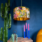 Ochre Summer Meadow Velvet Lampshade with Gold Lining