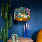 Teal Summer Meadow Velvet Lampshade with Gold Lining