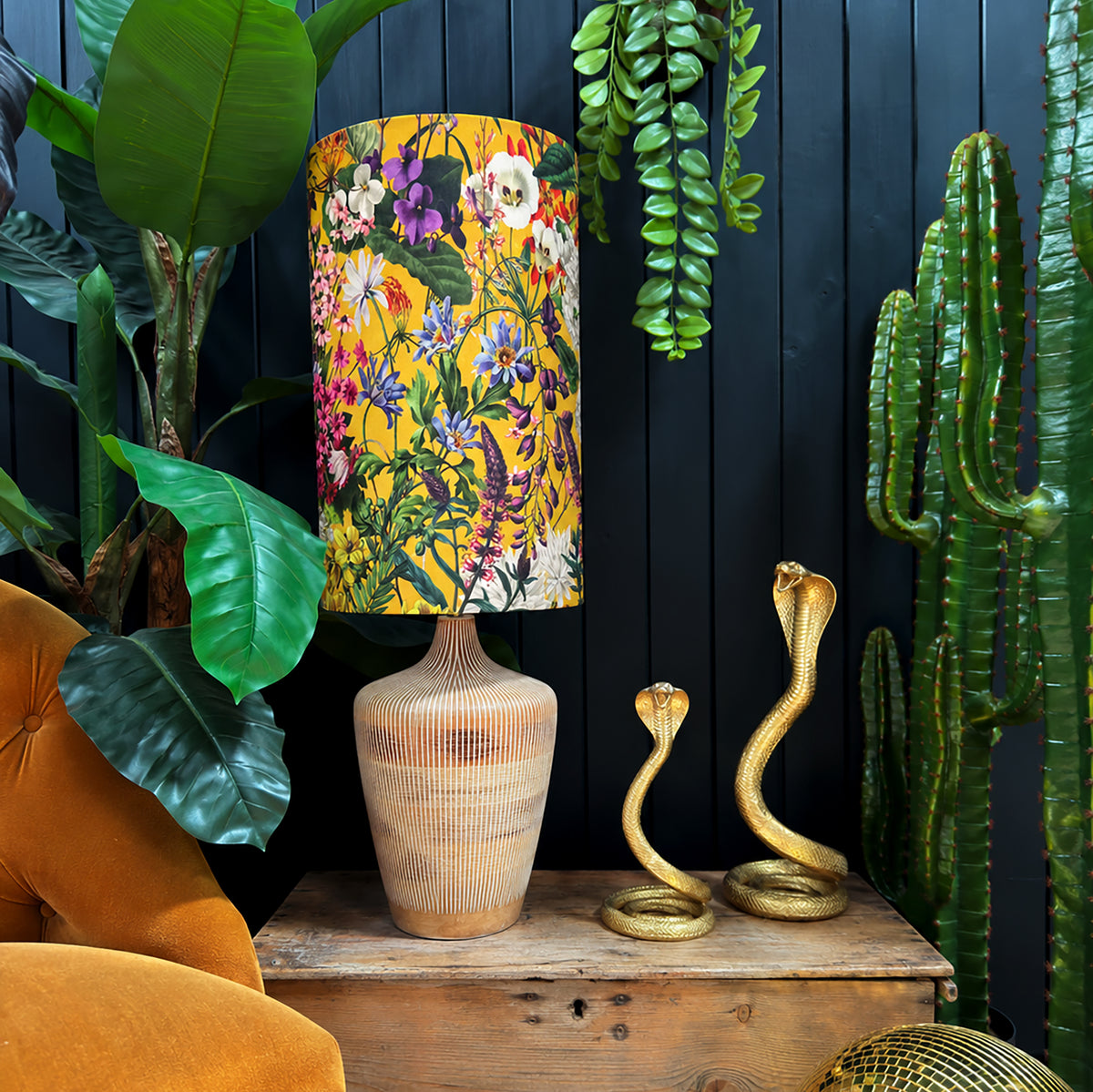 Ochre Summer Meadow Velvet Tube Lampshades