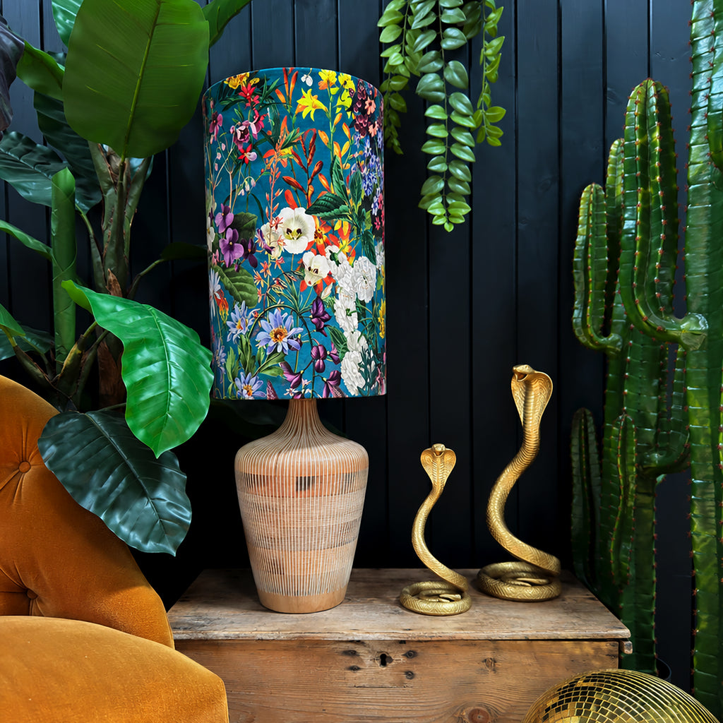 Teal Summer Meadow Velvet Tube Lampshades