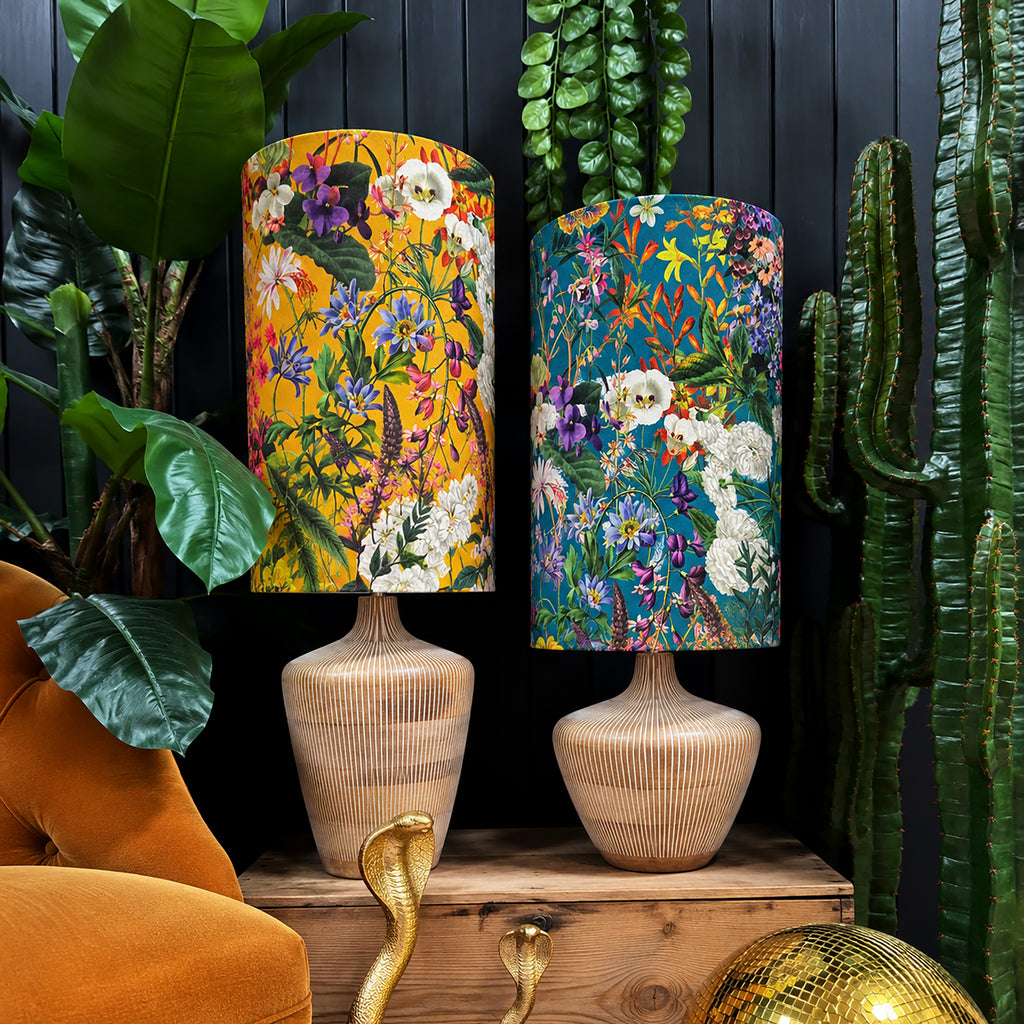 Teal Summer Meadow Velvet Tube Lampshades