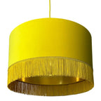 Sunset Yellow Velvet Lampshade with Gold Lining & Fringing