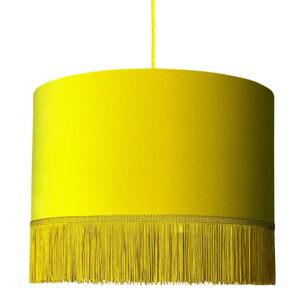Sunset Yellow Velvet Lampshade with Gold Lining & Fringing