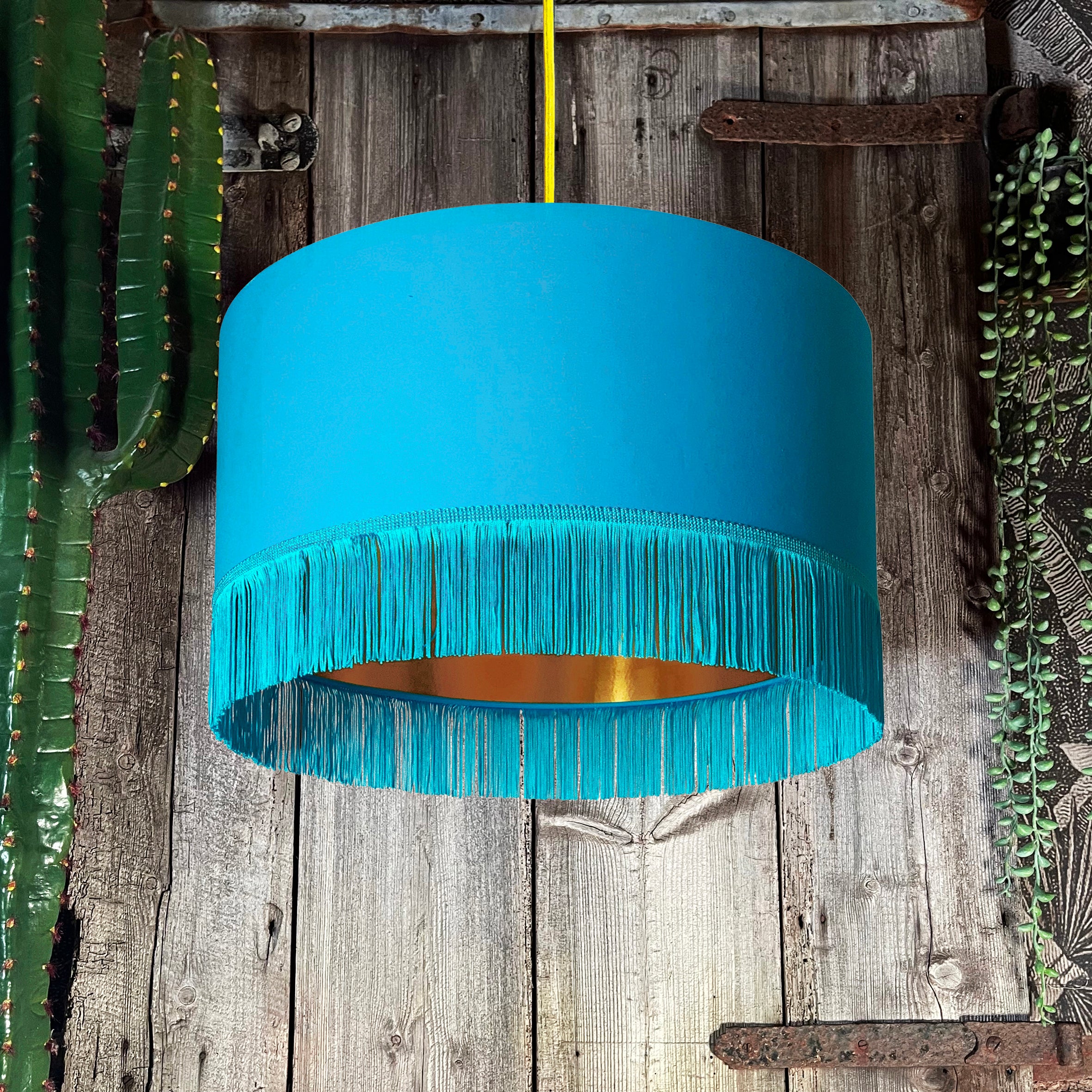 Love Frankie topaz cotton lampshade copper lining fringing