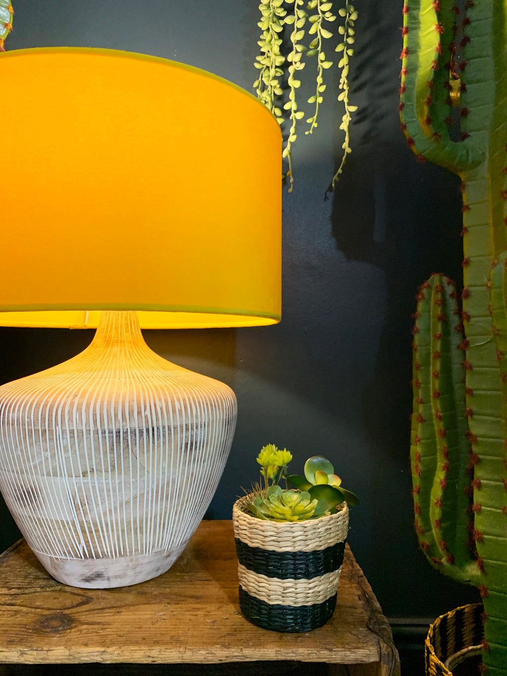 White Textured Wooden Lamp