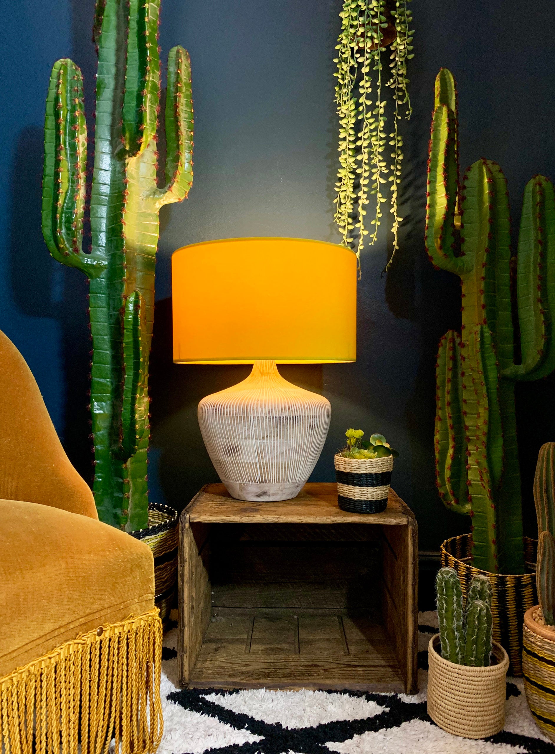 White Textured Wooden Lamp