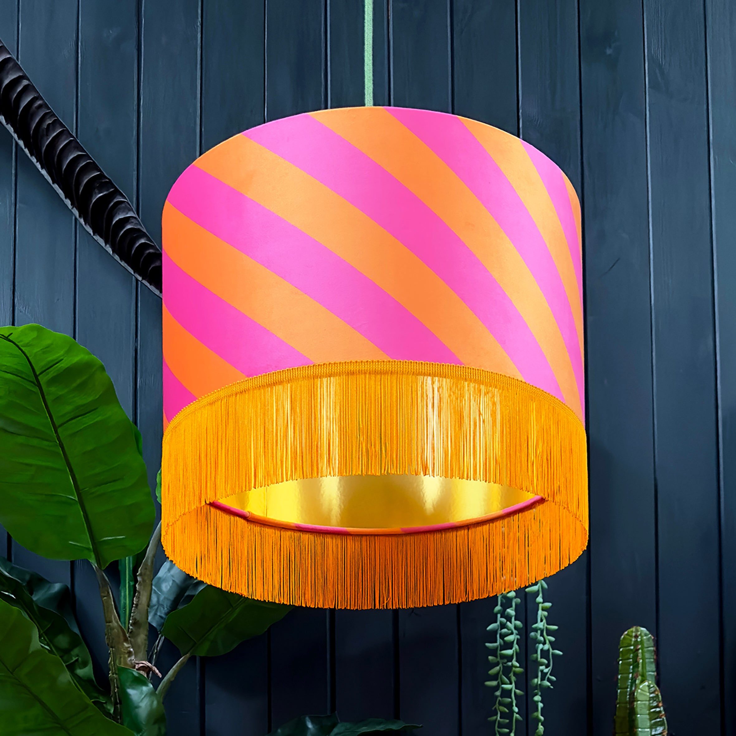 love frankie Tutti Frutti Helter Skelter Velvet Lampshades With Gold Foil Lining and Fringing