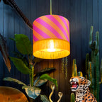 Tutti Frutti Helter Skelter Velvet Lampshades With Gold Foil Lining and Fringing