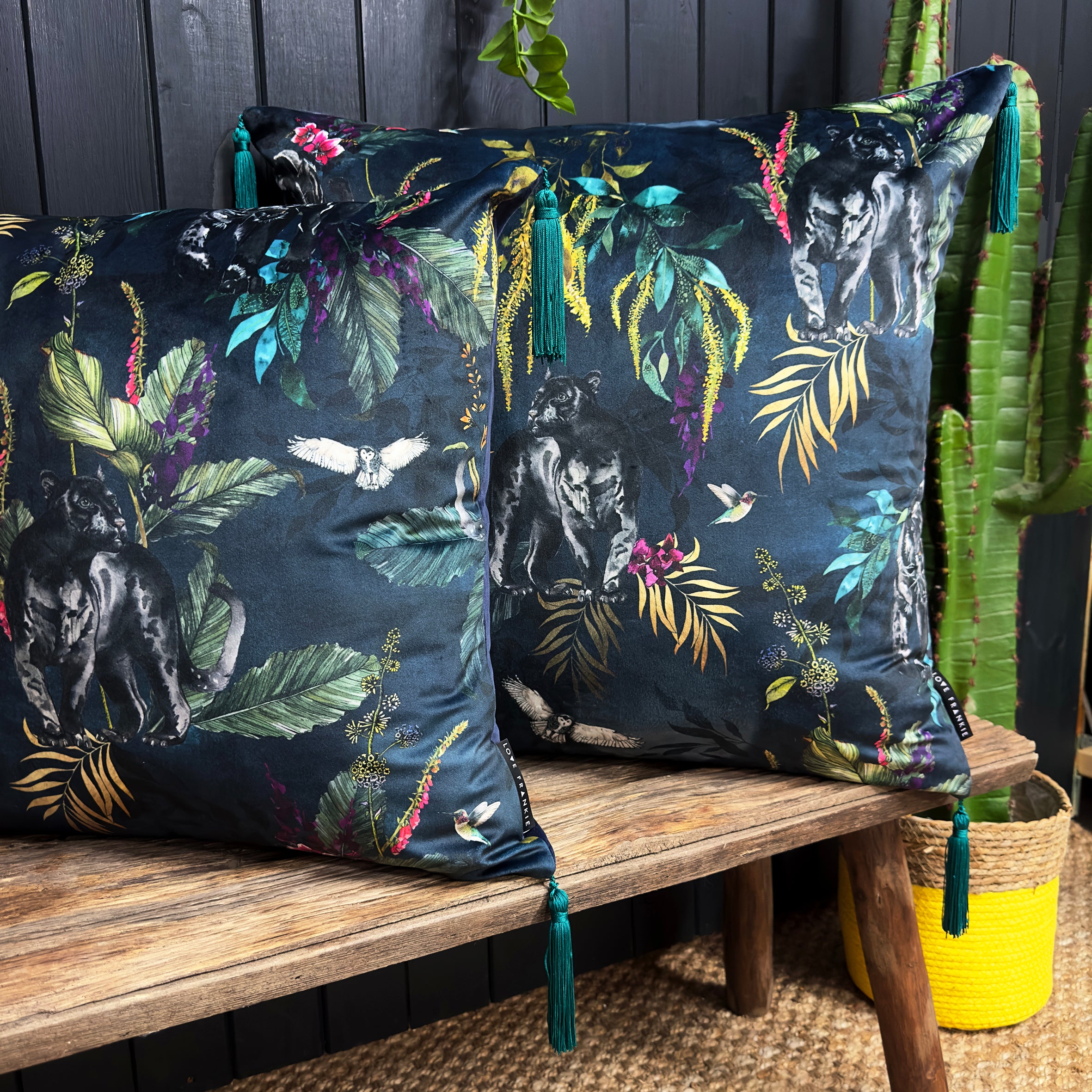 love frankie twilight deadly night shade cushion with jade tassels