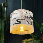 Bird Song Lampshade in Bone With Gold Lining and Fringing