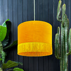 love Frankie butterscotch velvet lampshade with copper lining and fringing
