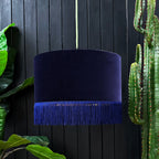 love frankie indigo velvet lampshade with gold lining and fringing