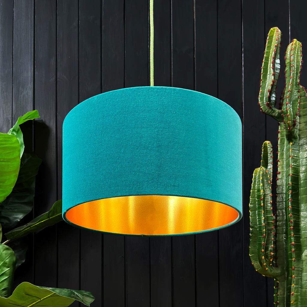 love Frankie velvet lampshade in jade with gold lining