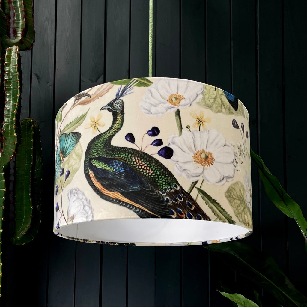 Love Frankie velvet lampshade mythical plumes parchment