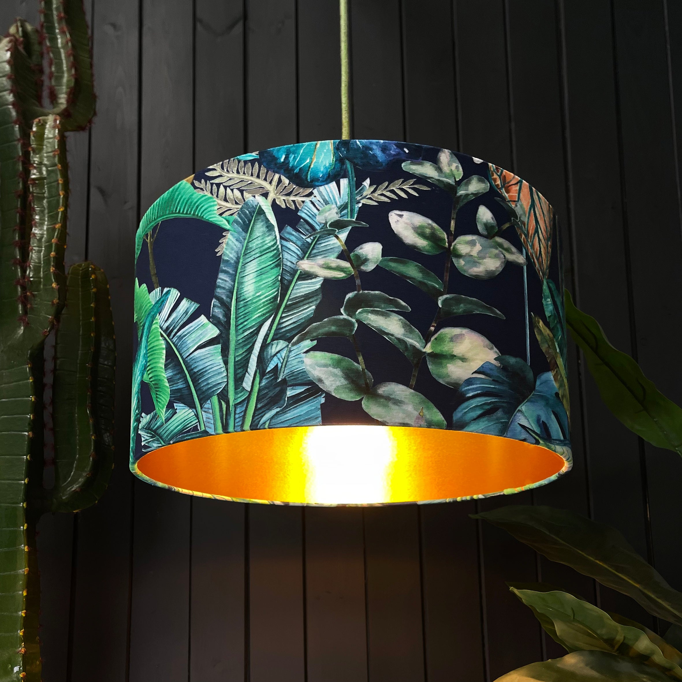 Rainforest Velvet Lampshade With Gold Lining