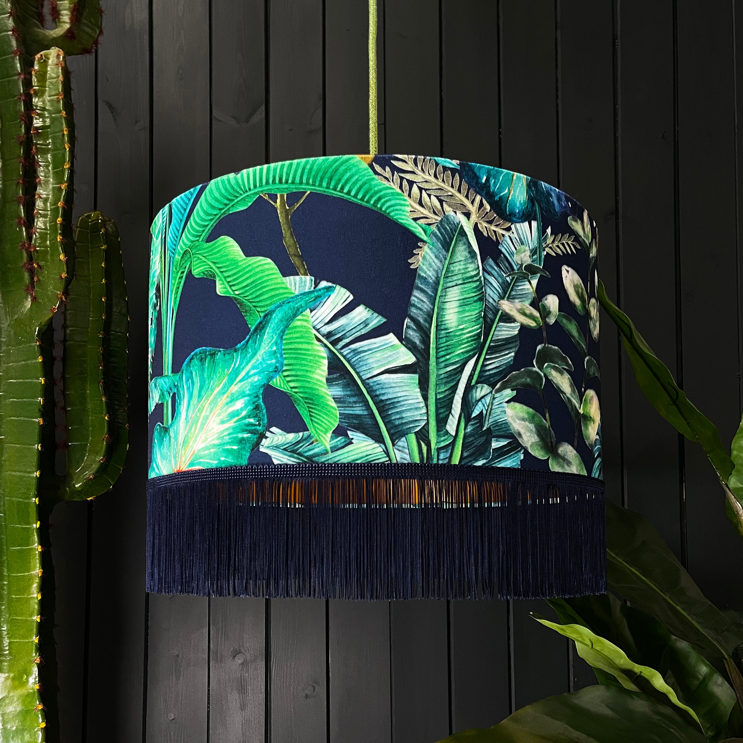 Love Frankie velvet lampshade rainforest gold lining fringing