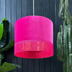 love frankie raspberry velvet lampshade with gold lining and fringing