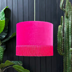 love frankie raspberry velvet lampshade with gold lining and fringing
