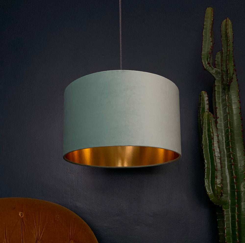 Sea Green Velvet Lampshade With Gold Lining