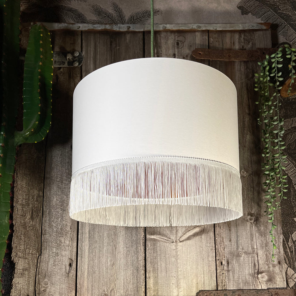 Love Frankie white cotton lampshade copper lining fringing