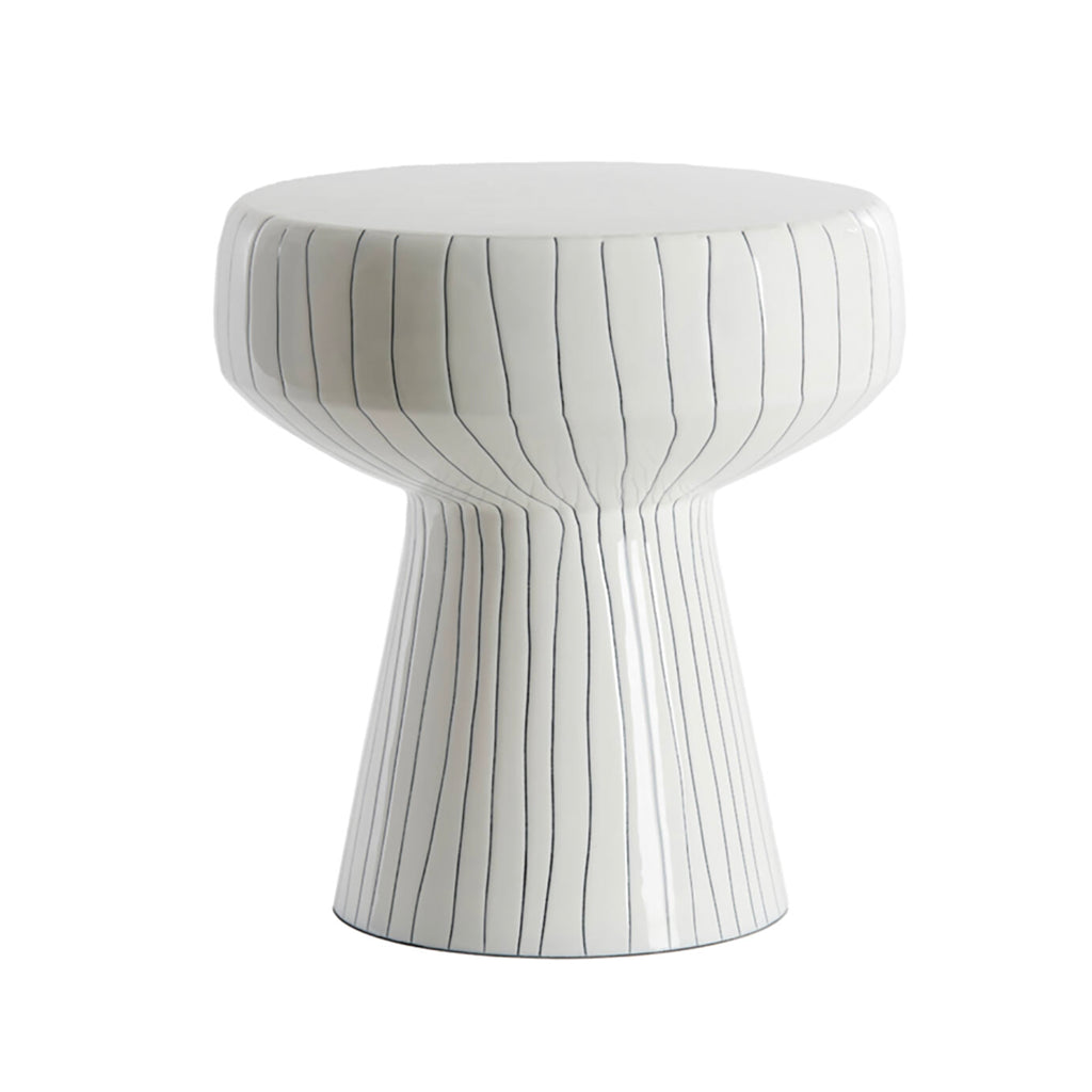 White Organic Striped Side Table Large