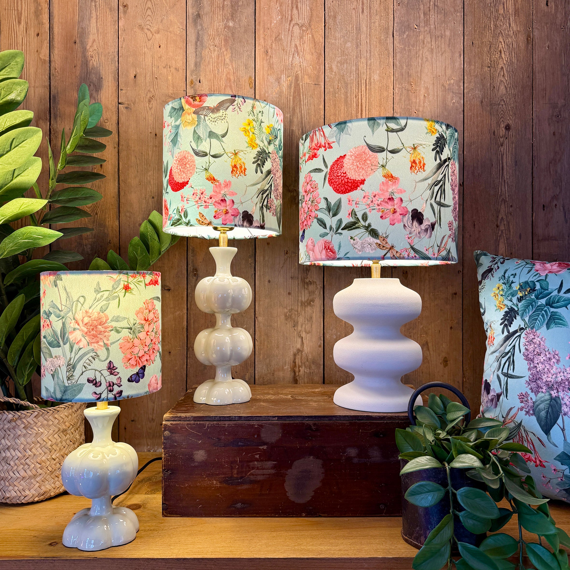 Wild Garden Dinky Lampshades In Powder Blue