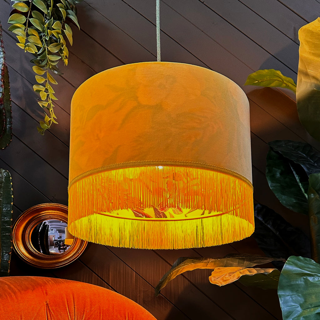 Witch Hazel Botanical Garden Silhouette Lampshade in Sunset Velvet & Fringing