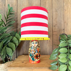Medium Handmade Dinky Doll Cordless Lamp with Red and White Stripe Shade