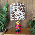 Medium Handmade Dinky Doll Cordless Lamp with Luxe Leopard Shade