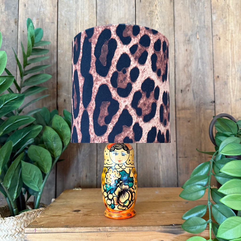 Medium Handmade Dinky Doll Cordless Lamp with Leopardess Shade